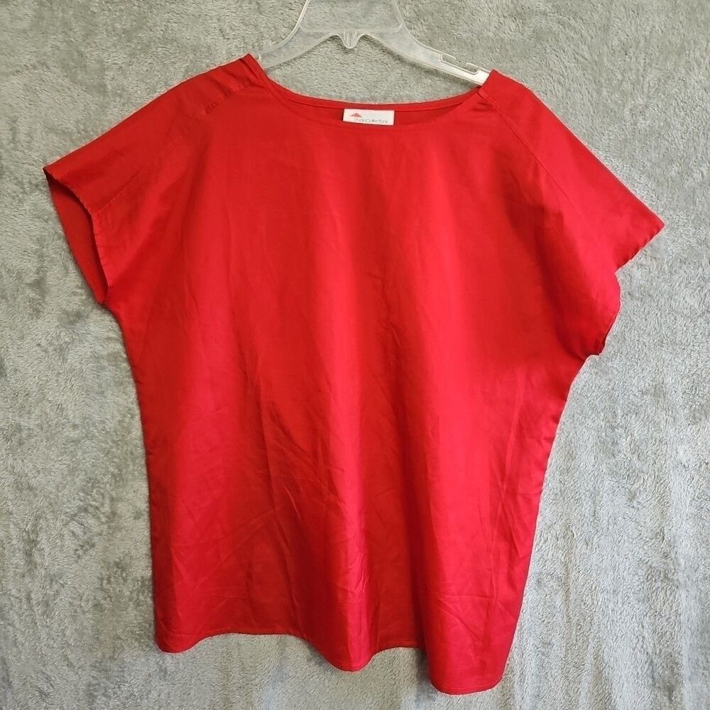 Studio Collections Red Blouse Sz 36 Vintage Made in USA boxy polyester lightweig